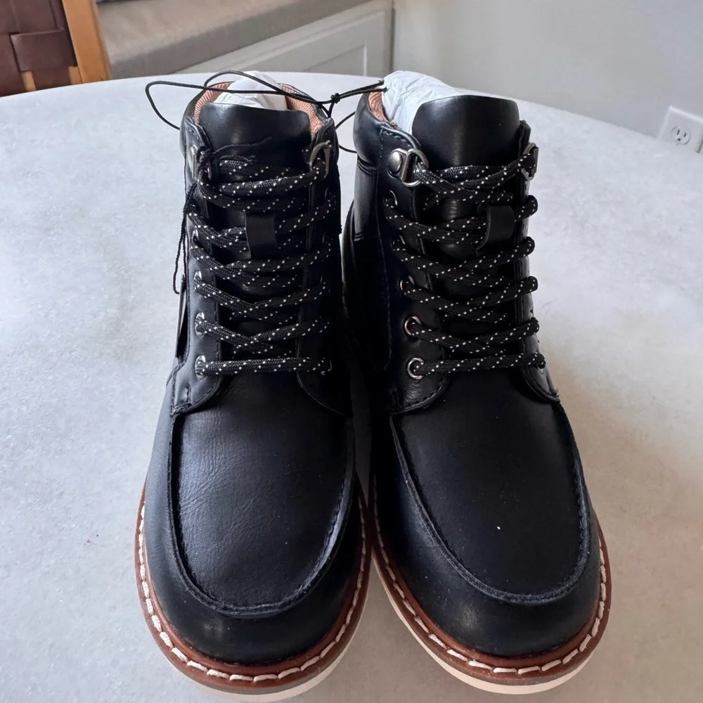 Boys Black Leather Lace-Up Boots